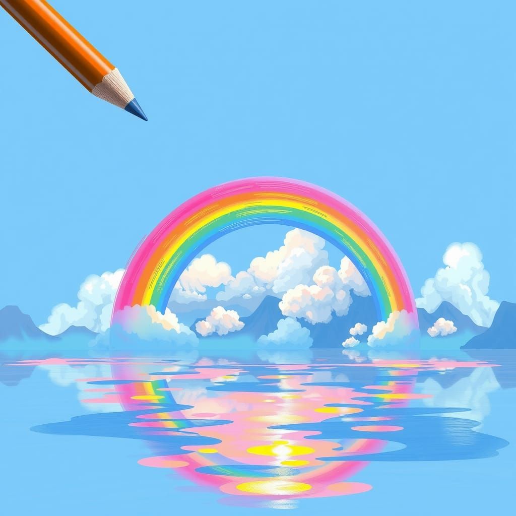 Rainbow Illustration with Colored Pencils in CGI Style