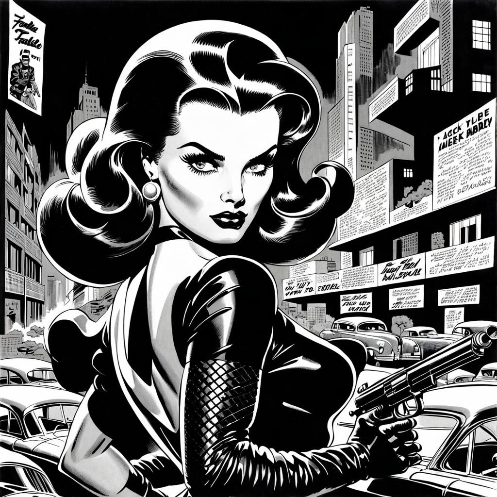 Noir Femme Fatale in Comic Book Style