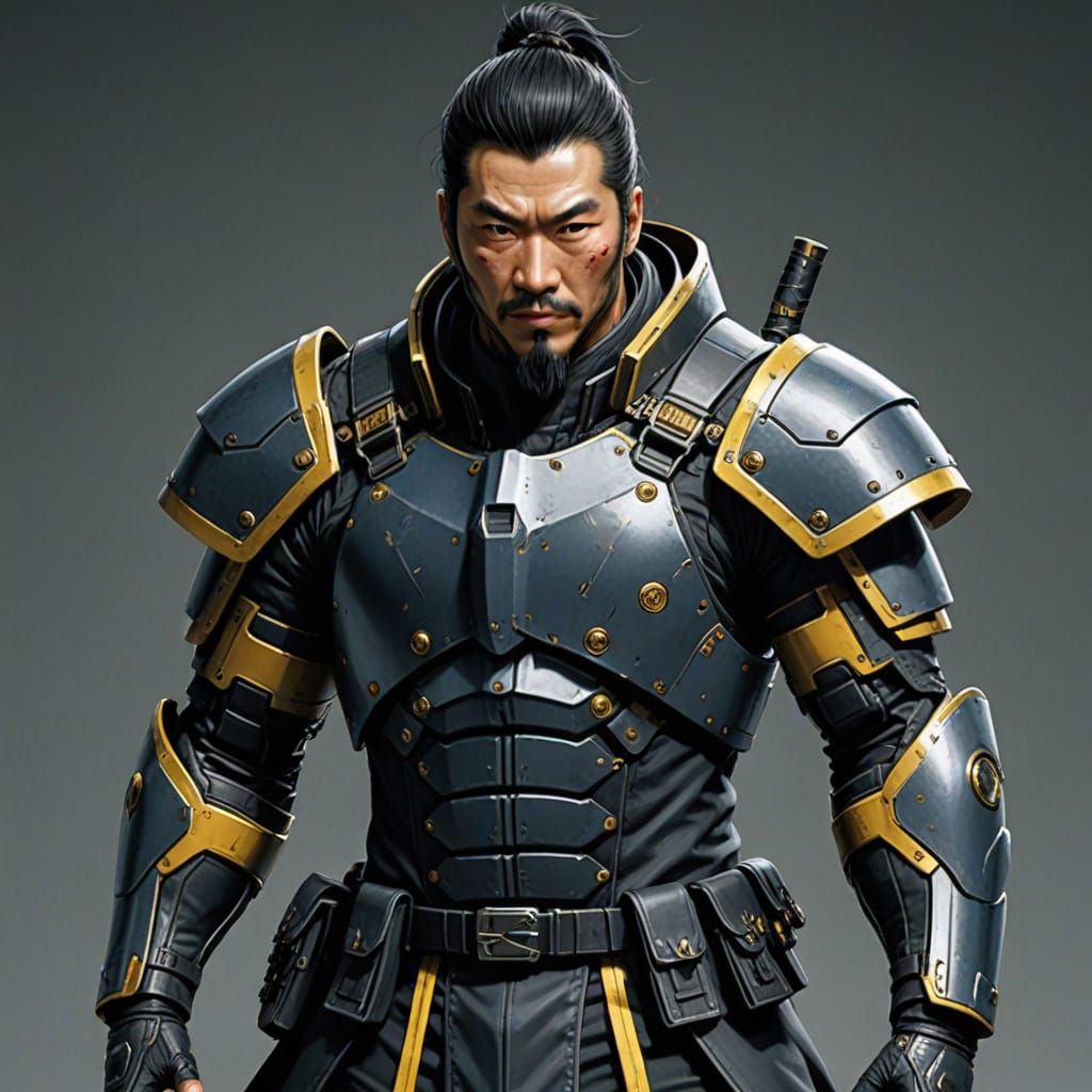 Cyberpunk Samurai in Kevlar Jinbaori Armor