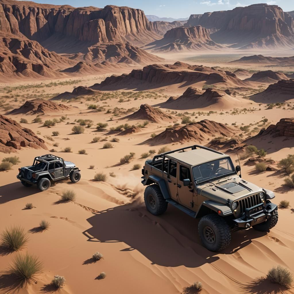 Desert Jeep in 3D Anime Art Style