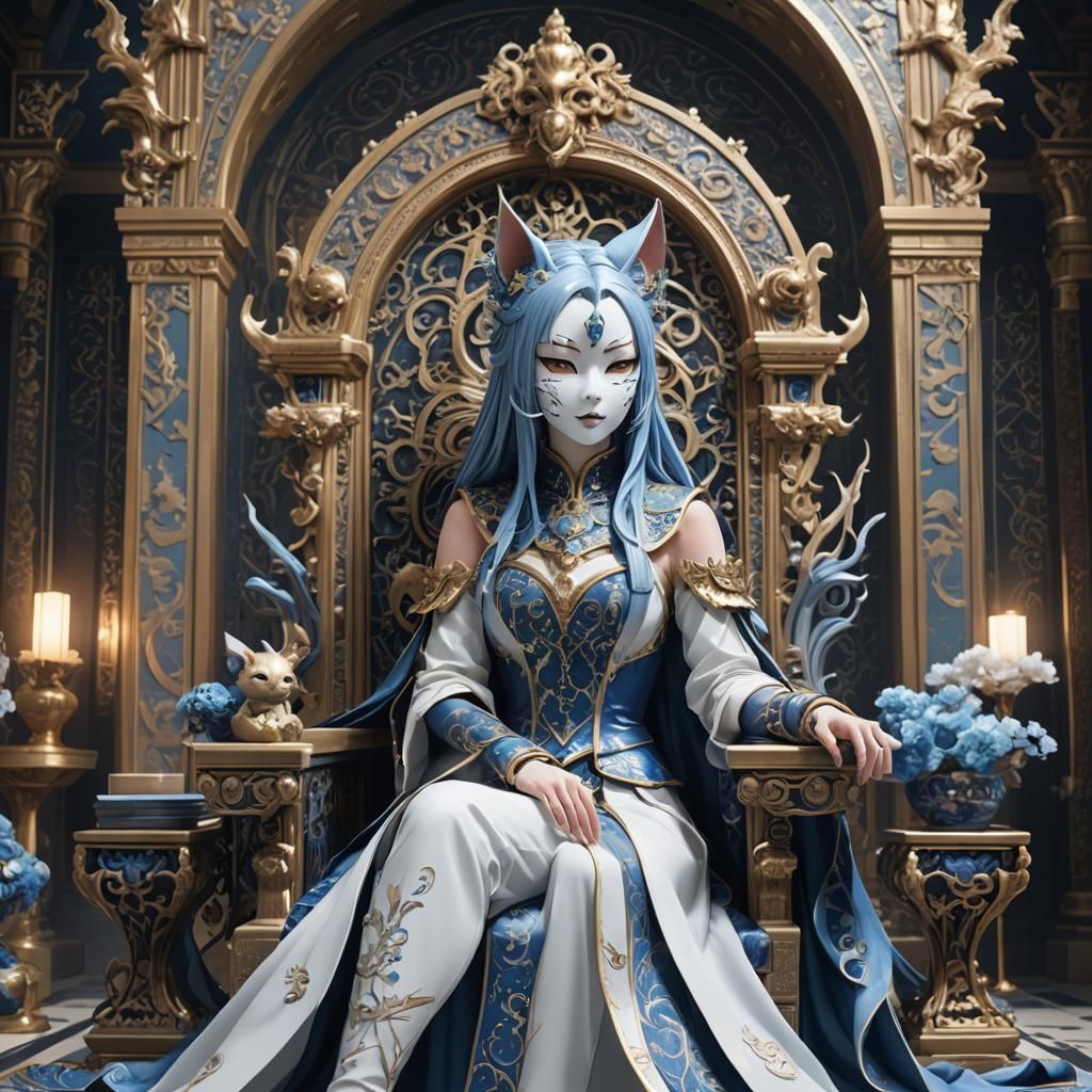 Regal Catgirl Royalty in Ornate Throne Room