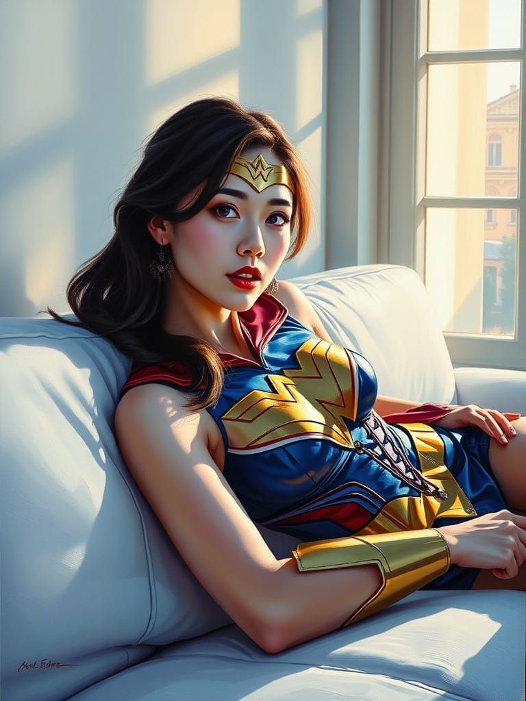 Surreal Wonder Woman Portrait in Soft Golden Light