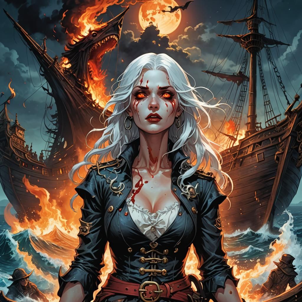 Vampire Child on Burning Ship, Comic Book Art