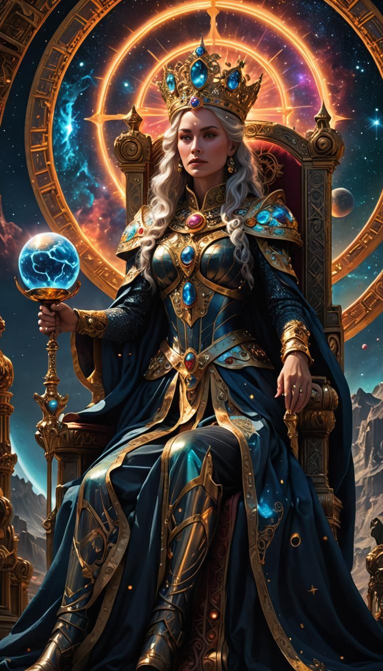 Cosmic Empress on Astral Throne: Digital Matte Painting