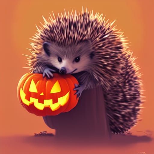 Adorable Hedgehog in Pumpkin, Anime Style