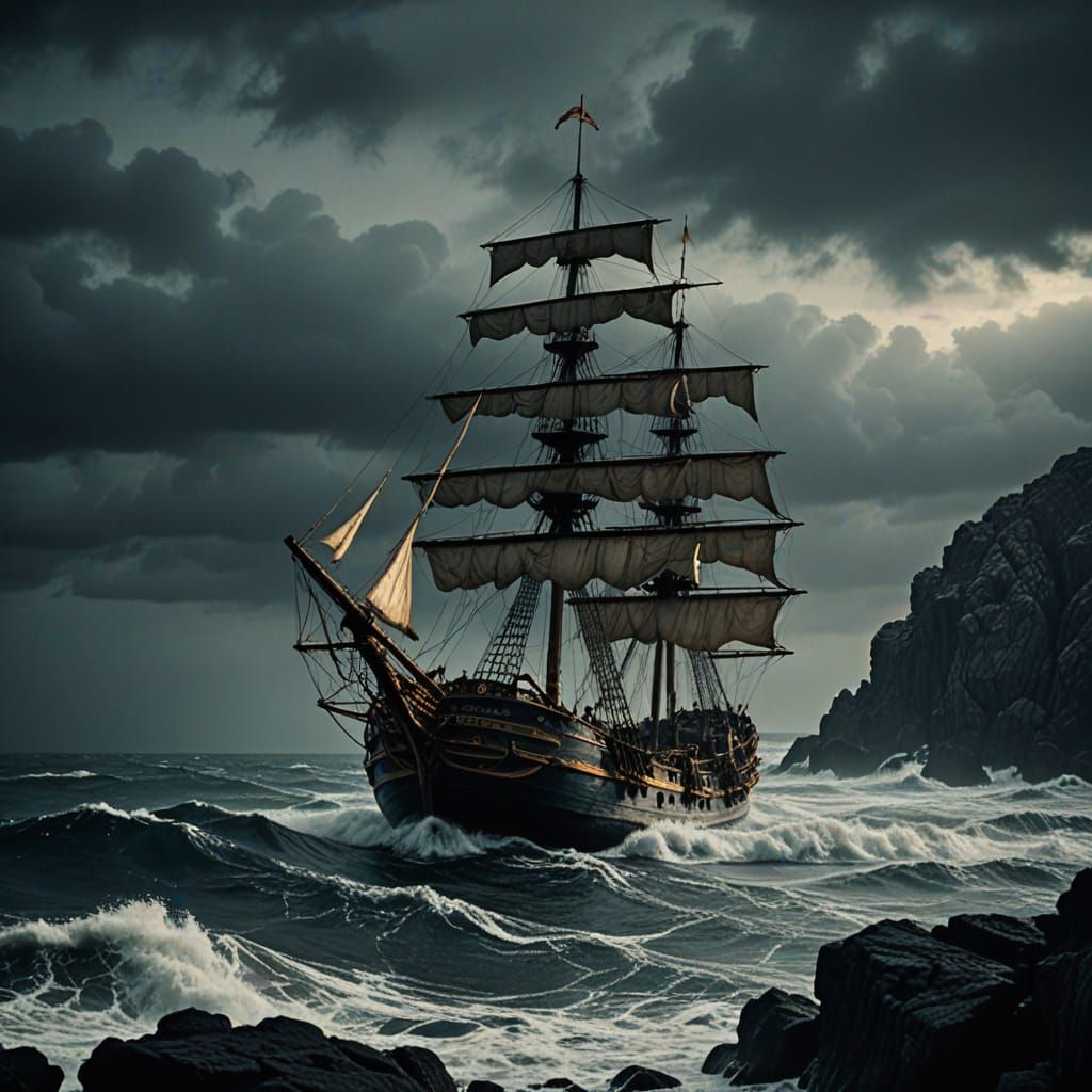 Wrecked Spanish Galleon in Film Noir Style