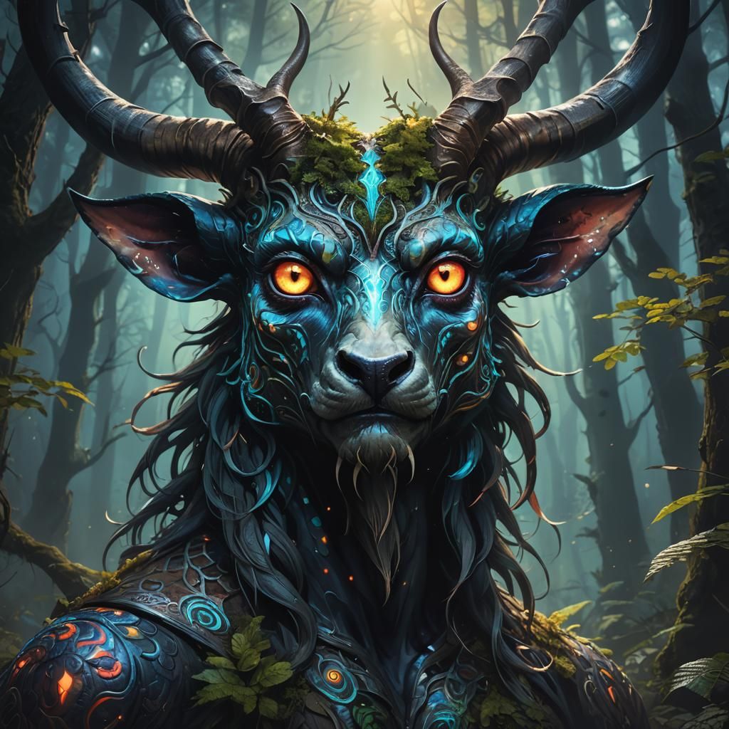 Mystical Forest Creature Portrait in Digital Painting Style