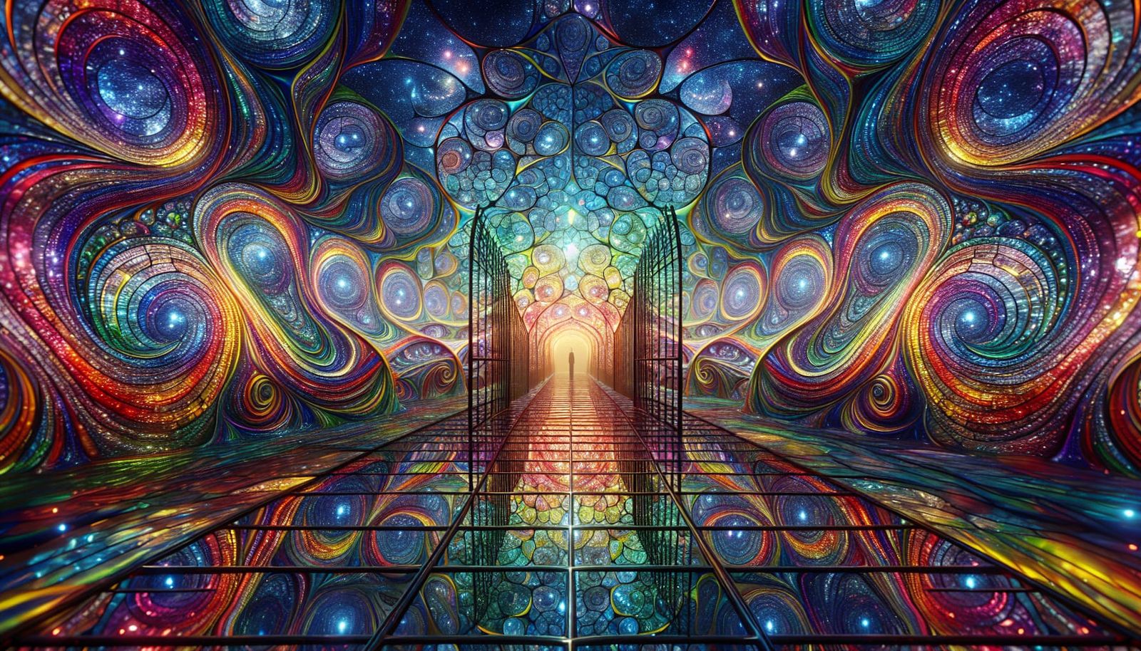 Psychedelic Stained Glass Path with Spirals