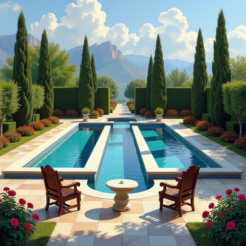 Majestic Royal Garden Fantasy Landscape Painting