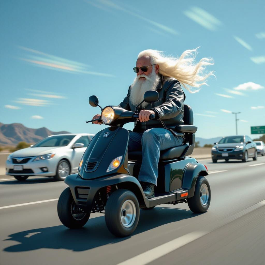 Elderly Man Races Mobility Scooter Down Highway