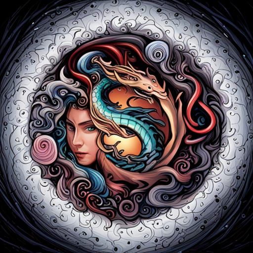 Dragon and Sakura Circle Around Number 999