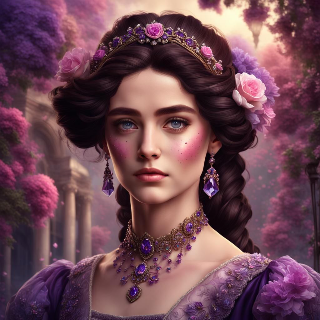 Regency Woman Adorned with Flowers and Gemstones