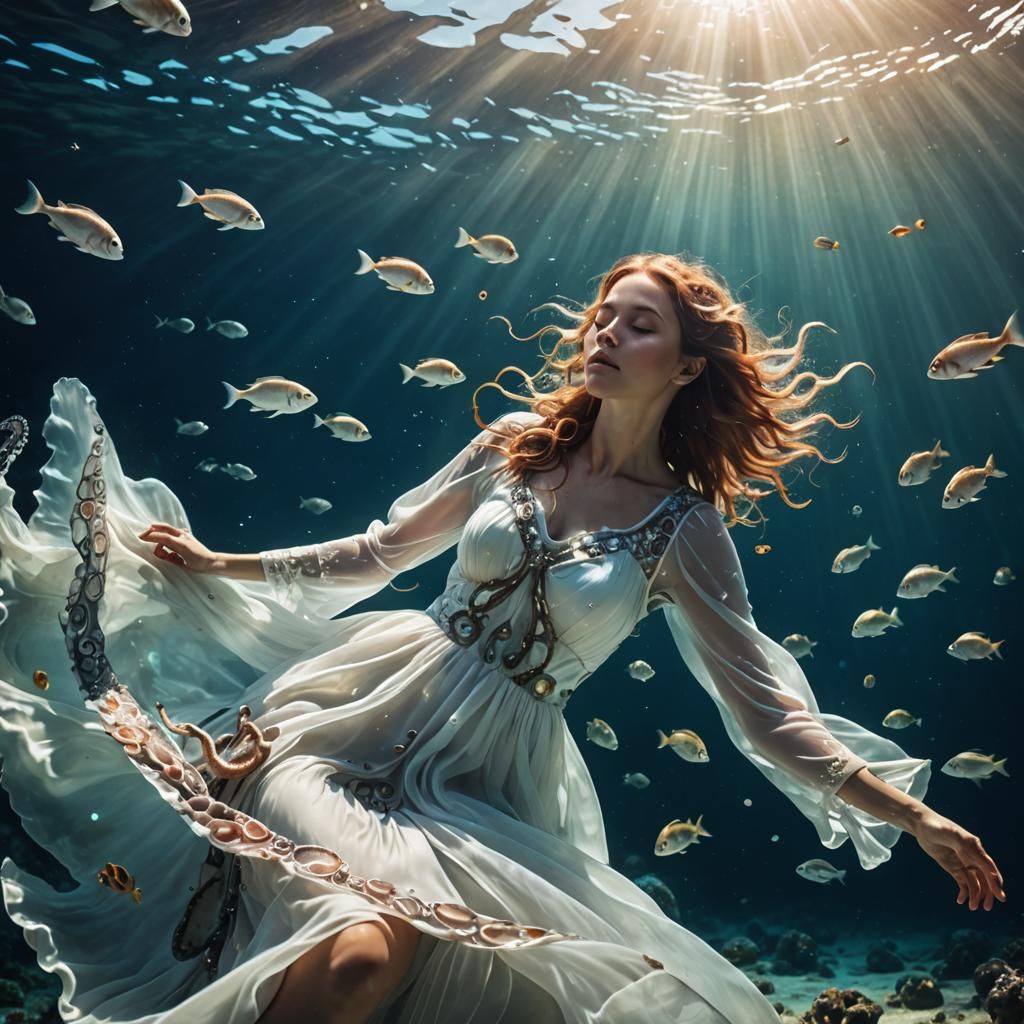 Underwater Dreamscape: Galactic Fish and Sunbeams