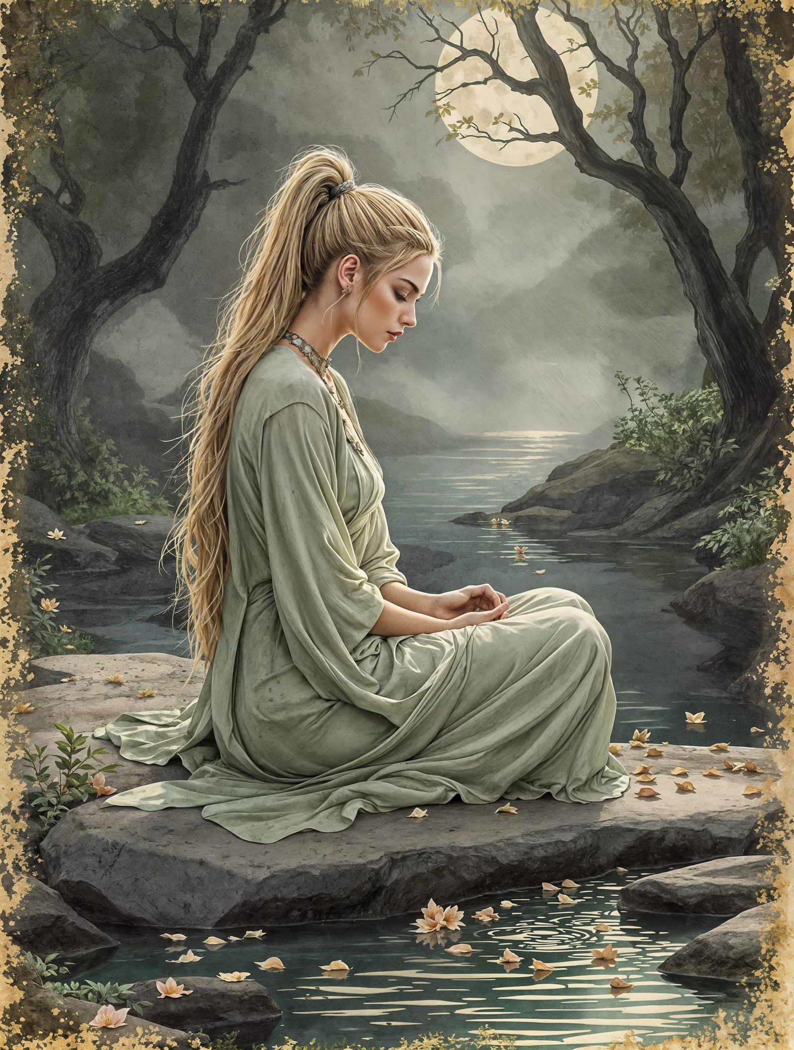 Mystical Goddess by Moonlit Stream