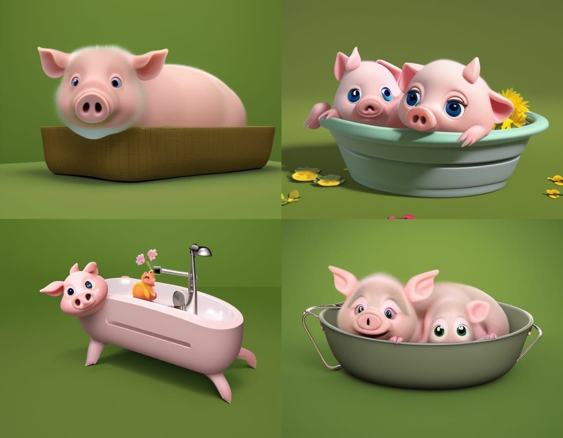 Cute Baby Pig in Bathtub: 3D Digital Art