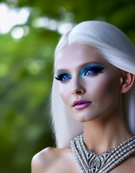 Half Elf Woman with Platinum Blonde Hair