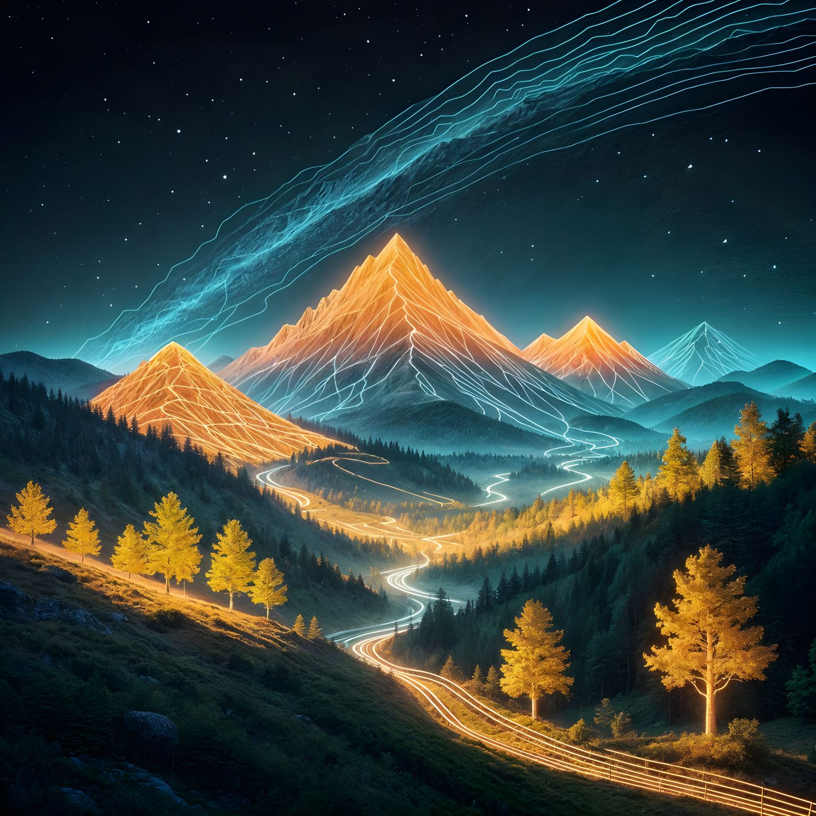 Luminous Mountain Landscape in 3D
