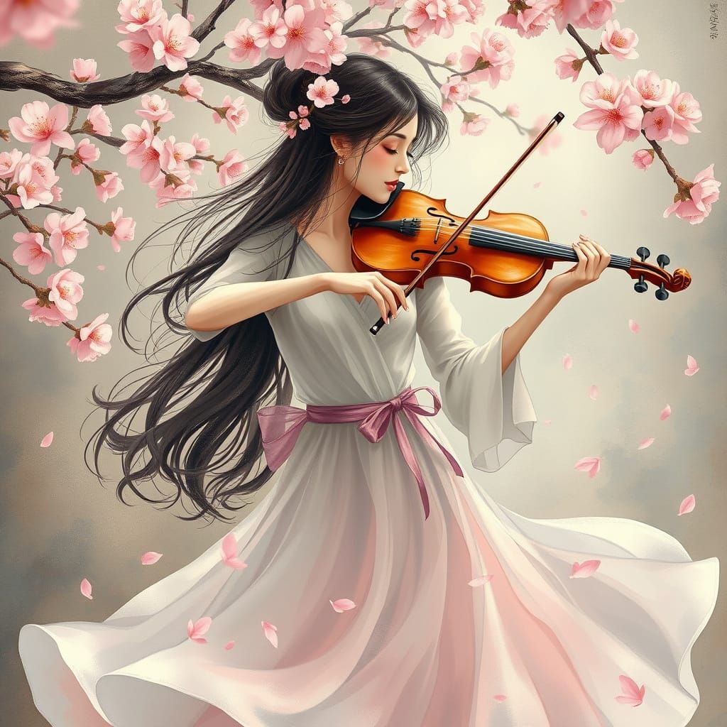 Woman's Spring Serenade in Dreamy Whimsical Style