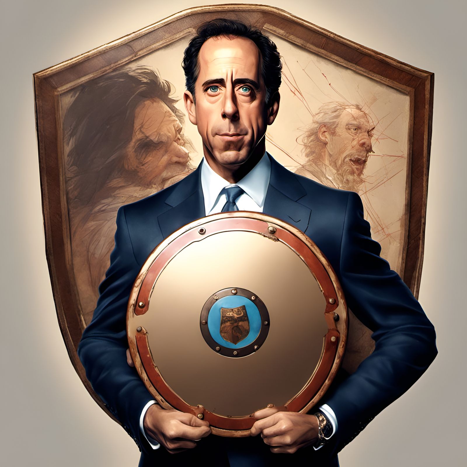 Jerry Seinfeld Portrait with Shield in Digital Illustration