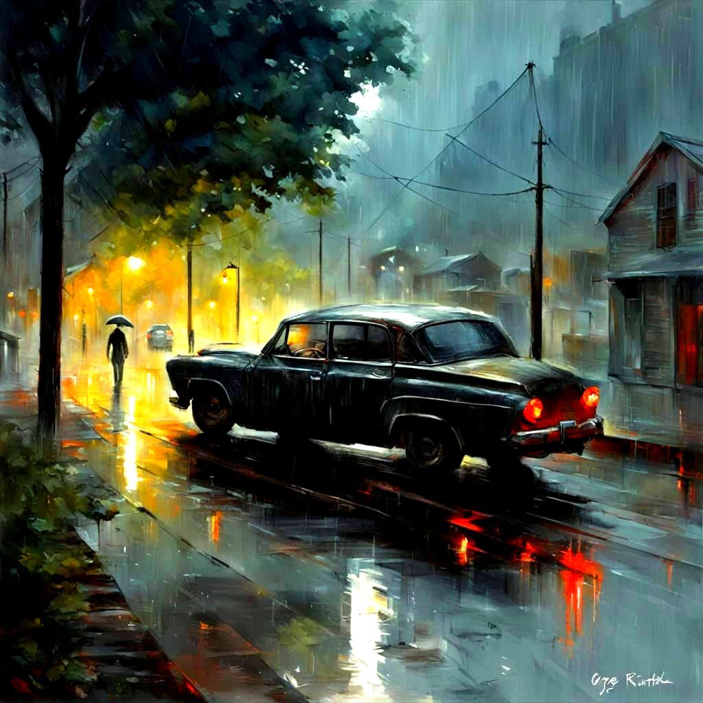 Dramatic Summer Rain Dark Painting