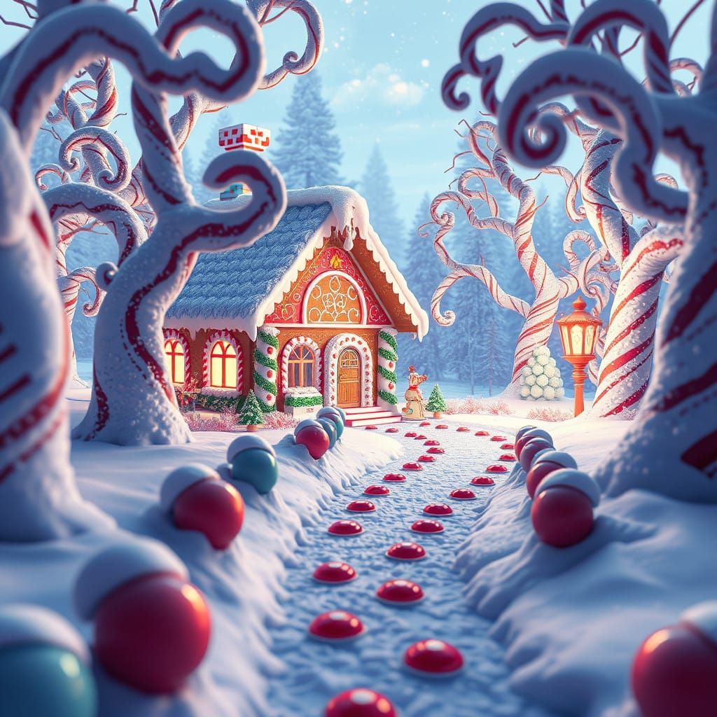 Gingerbread Winter Wonderland in 3D Anime Style