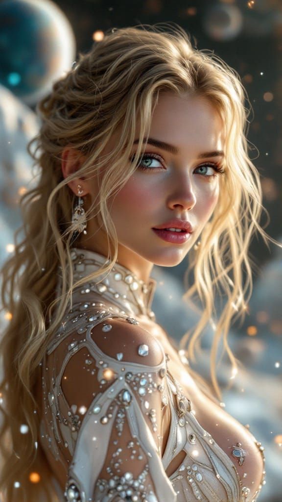 Ethereal Space Goddess in Futuristic Regalia