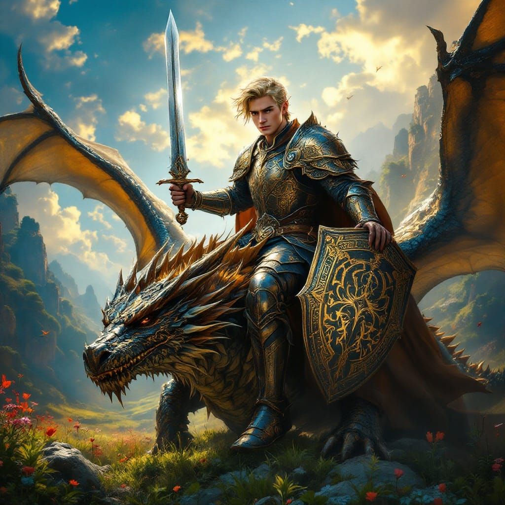 Heroic Dragon Rider in Dark Fantasy Armor