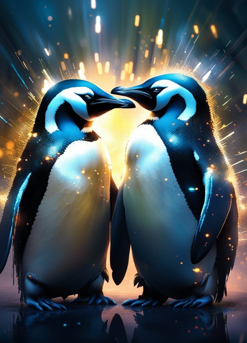 Penguin Love in a Maximalist Digital Painting