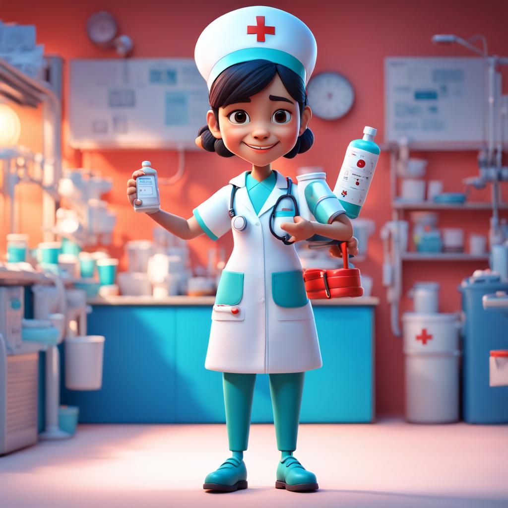 Nurse Action Figure in Pixar-Style 3D Digital Art