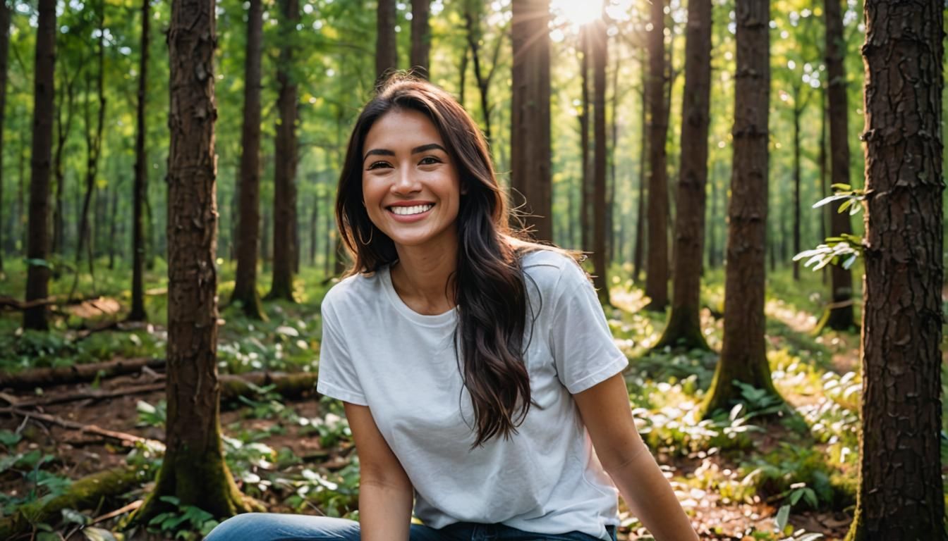 Smiling Woman in Forest, Professional Photography