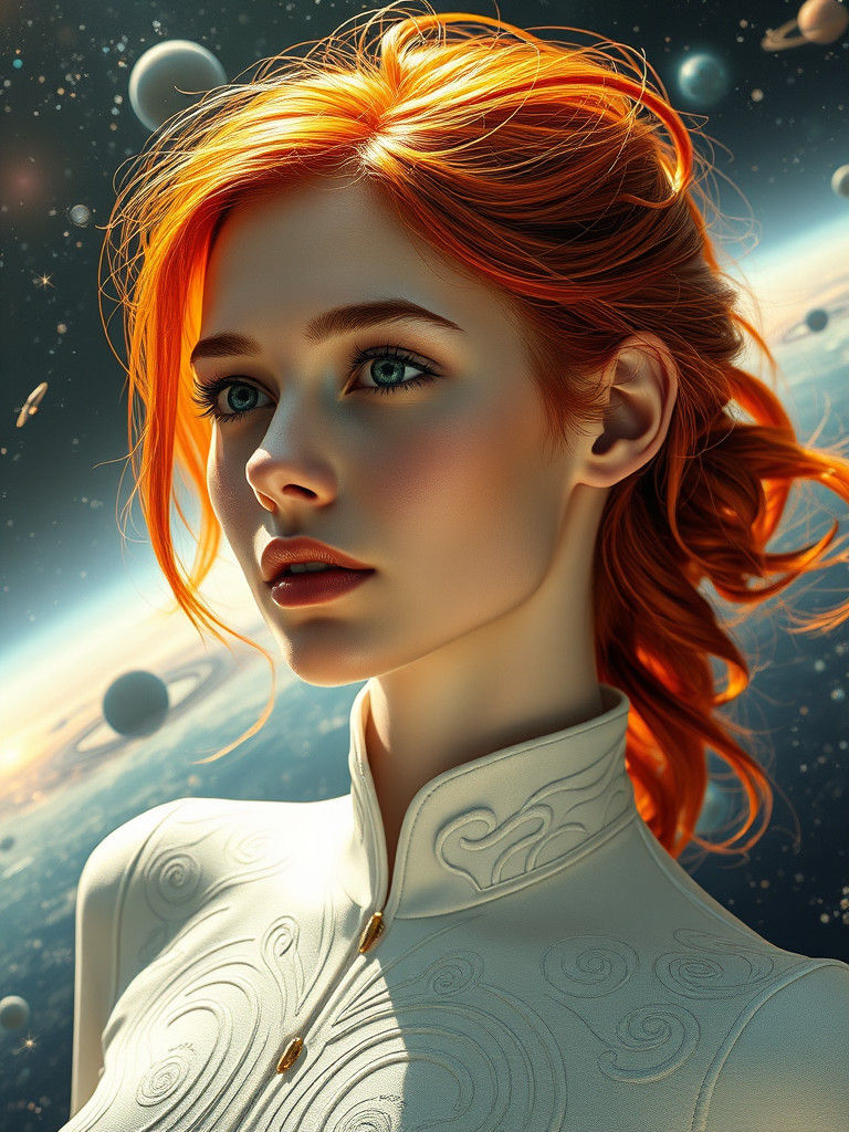 Ethereal Redhead in Space, Futuristic Concept Art