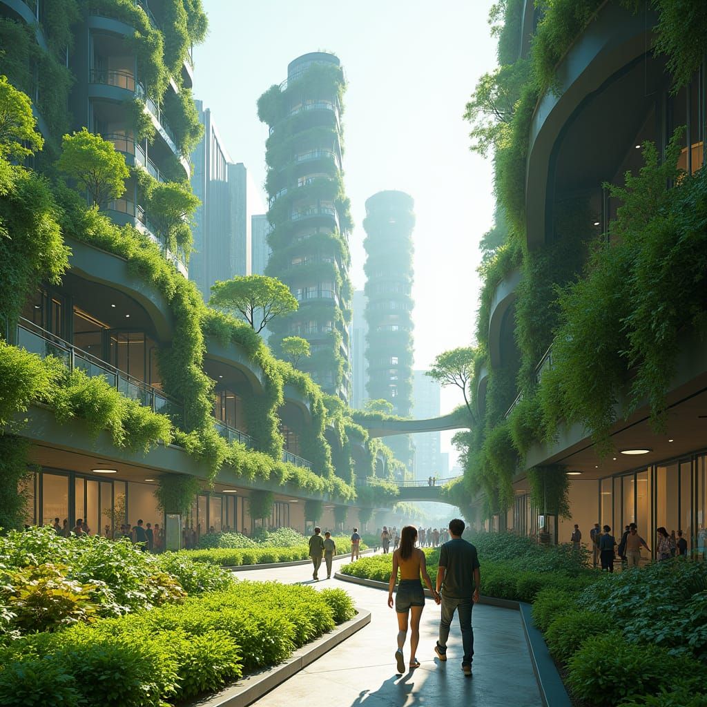 Futuristic Sustainable Cityscape with Lush Green Architectur...