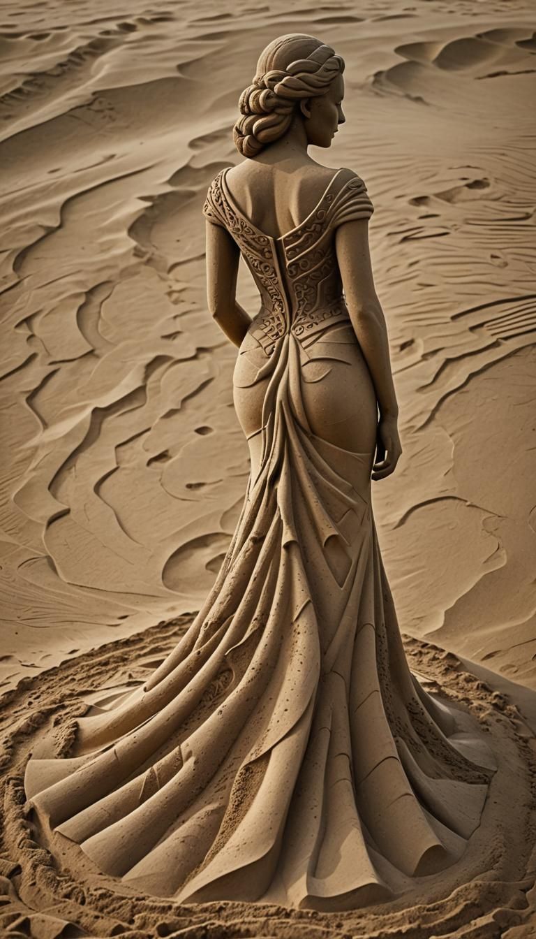 Sand Sculpture of Woman in Sand Dress