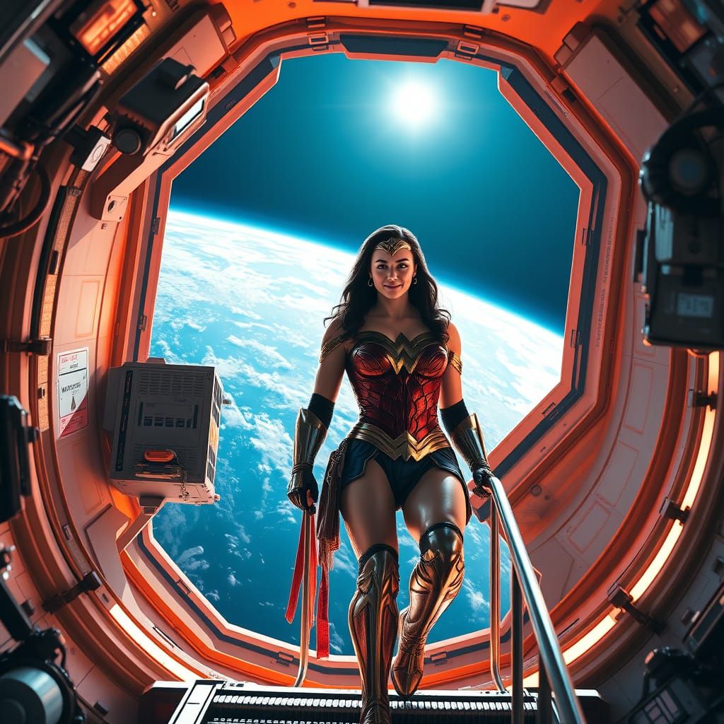 Wonder Woman Meets Superhero on Space Station with Earth Vie...