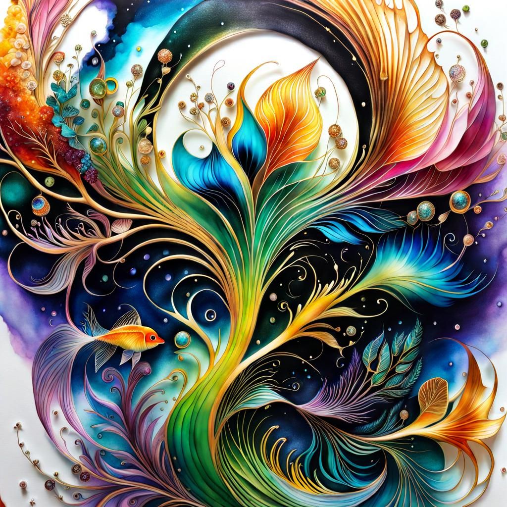 Surreal Menagerie in Alcohol Ink Style