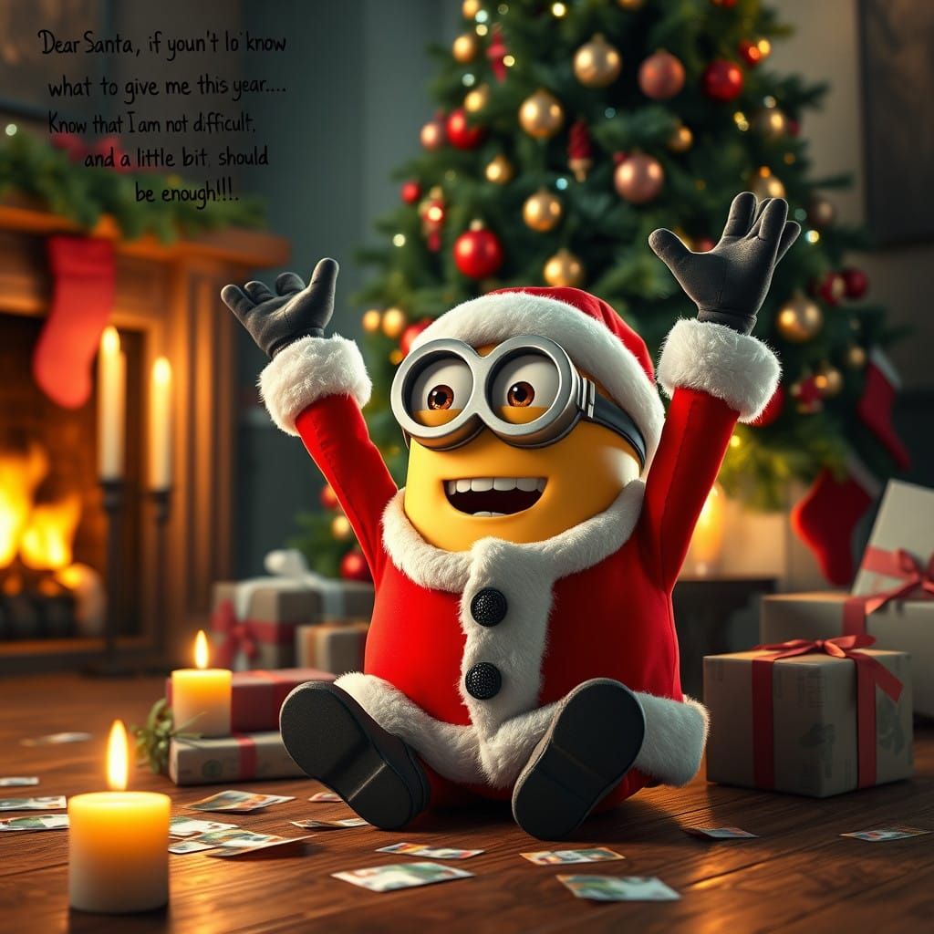 Joyous Minion Santa Surrounded by Rich Festive Delights