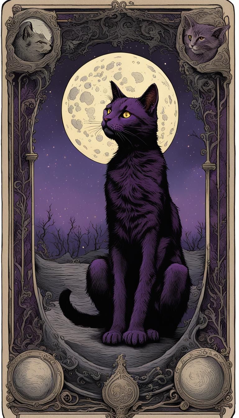 Black Cat Reaching for Moon Tarot Card