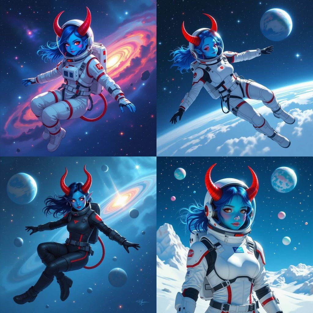 Tiefling Astronaut on Spacewalk in Deep Space