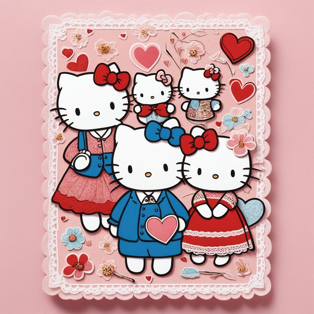 Colorful Valentine's Day Card with Cartoon Animal Stickers