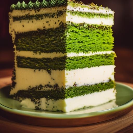 Hyperrealistic Matcha Layered Cake in Sharp Focus