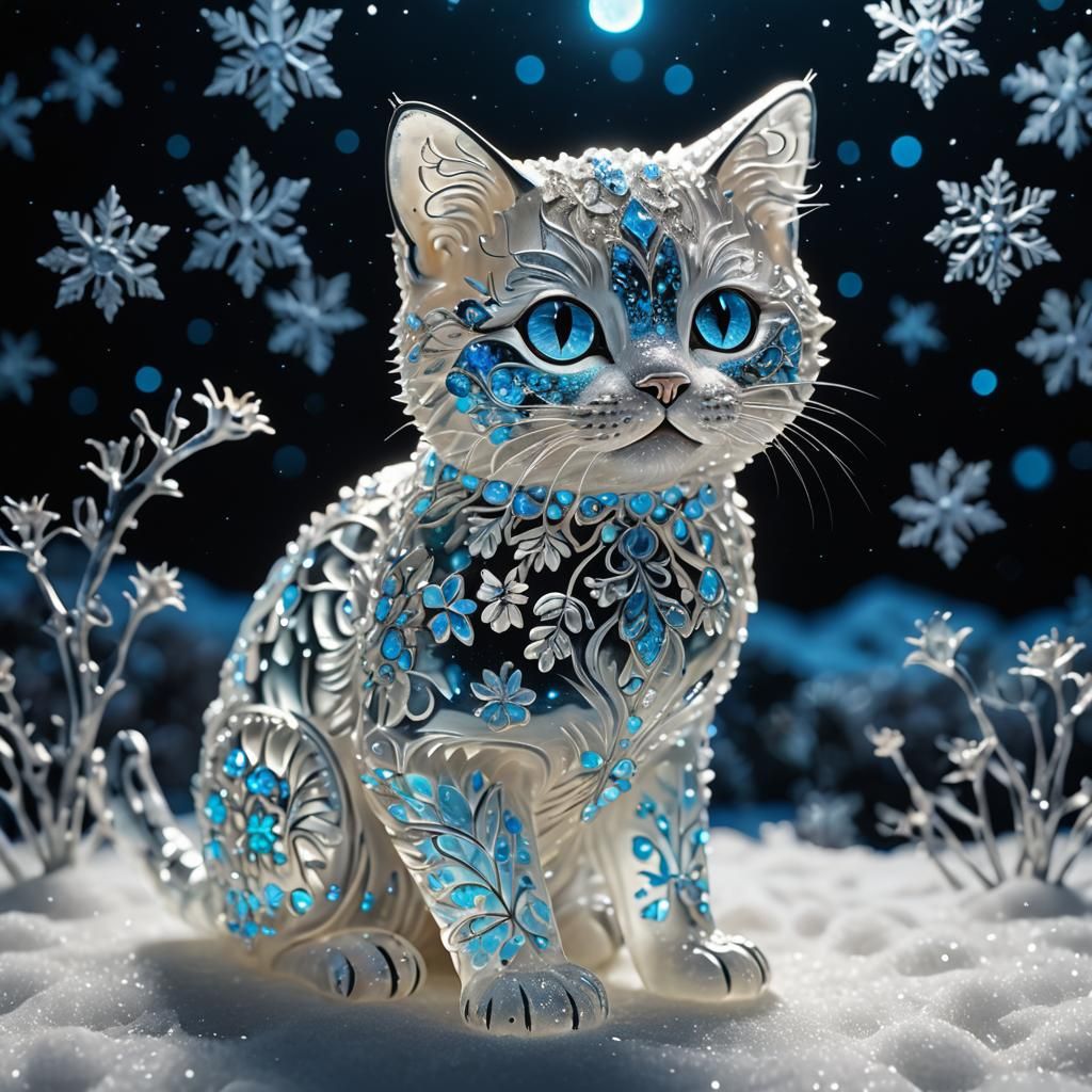 Bioluminescent Crystal Cat in Anime Style