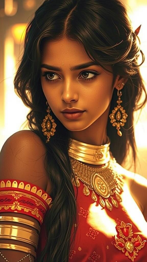 Futuristic Tavern: Portrait of a Hindu Woman in Cyberpunk St...