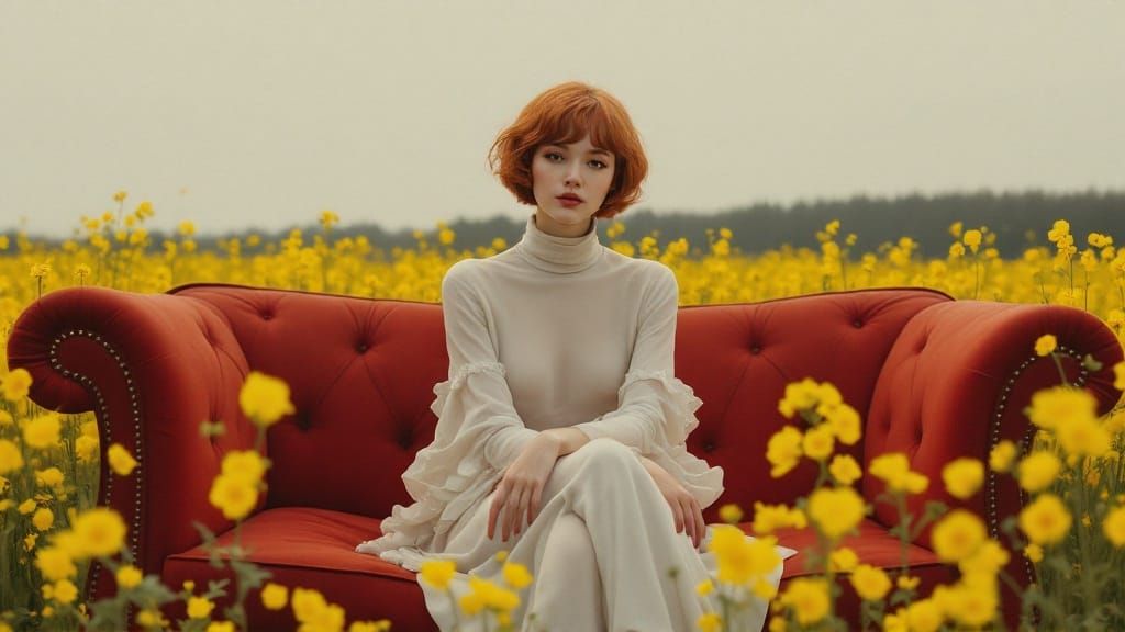 Softly Lit Elegance in a Vibrant Yellow Meadow