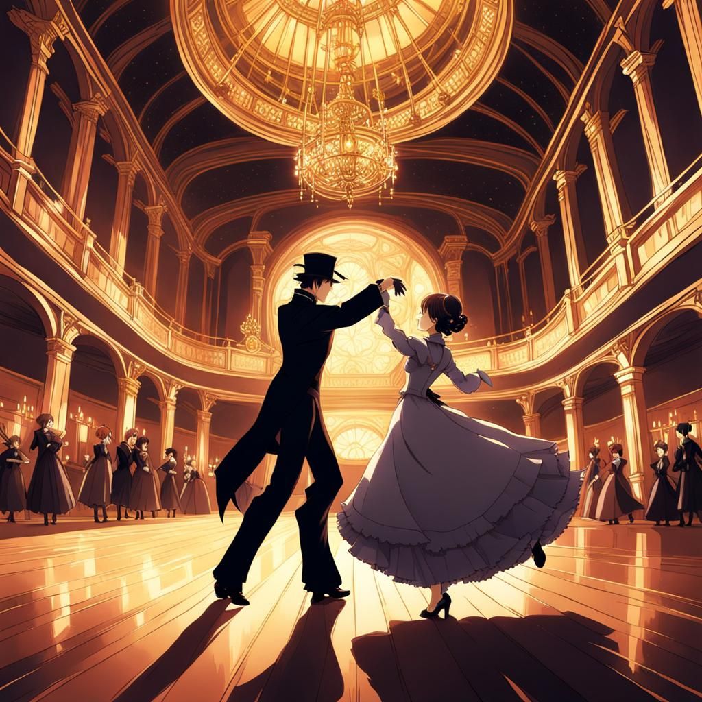 Victorian Couple Dancing: Anime-Inspired Art