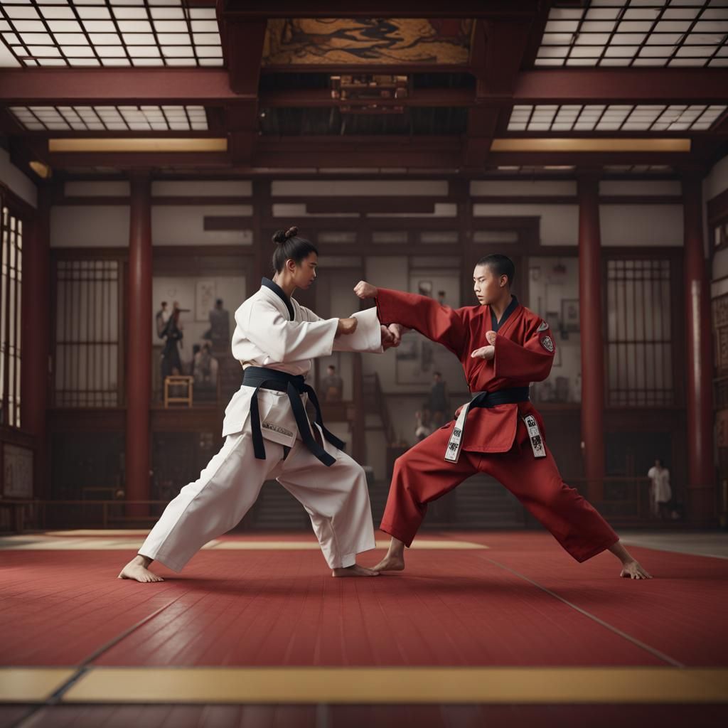 Tae Kwon Do Sensei Training Student: Detailed Matte Painting