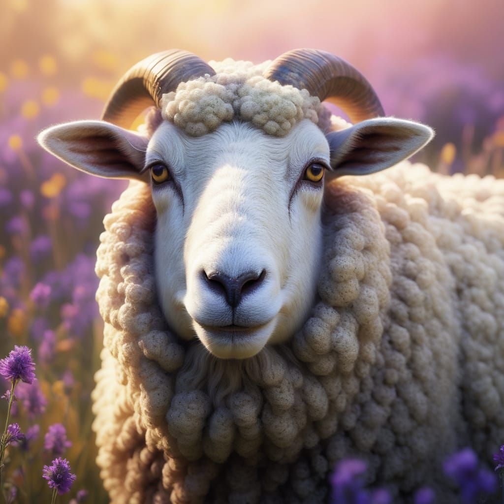Popcorn Sheep Portrait in Vibrant Oil Painting Style