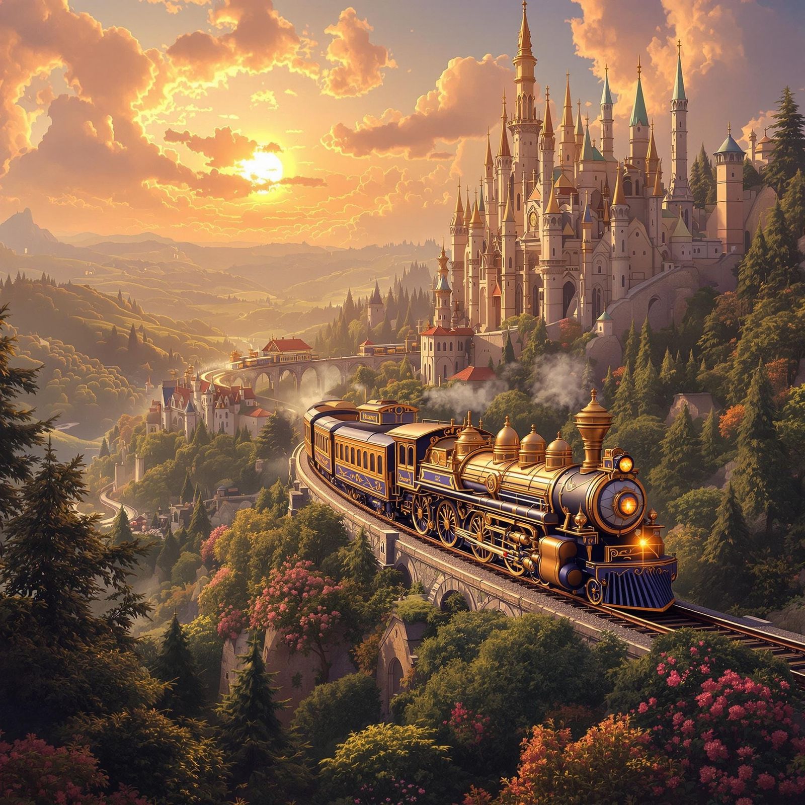 Vintage Disney Train Through Dreamlike Landscape
