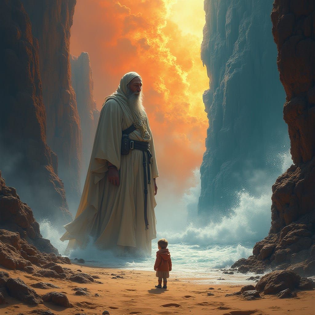 Surreal Digital Painting of Fire and Waves