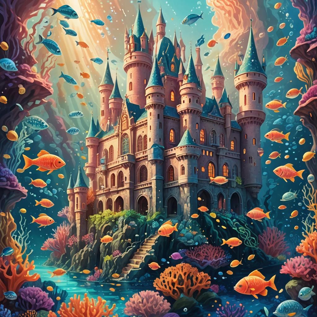 Underwater Castle: Surreal Fantasy Illustration
