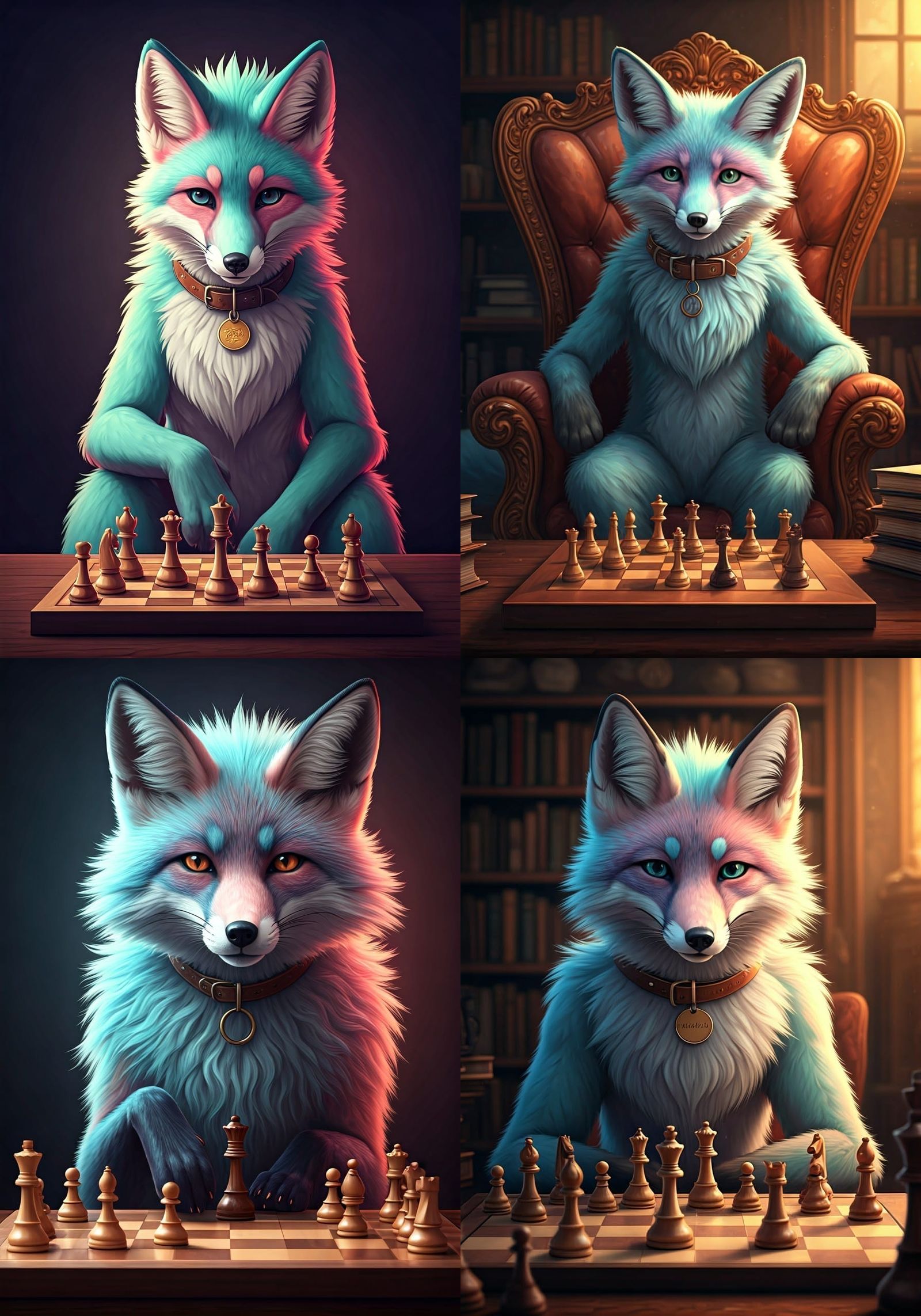 Pastel Furry Fox Playing Chess